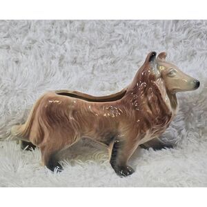 Vintage Collie Dog Ceramic Pottery Planter